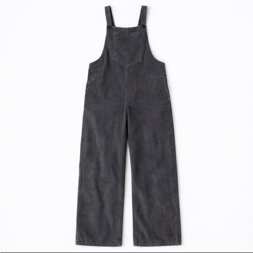 Zara Women’s Gray Corduroy Overalls Jumpsuit Wide Leg Button Straps Small